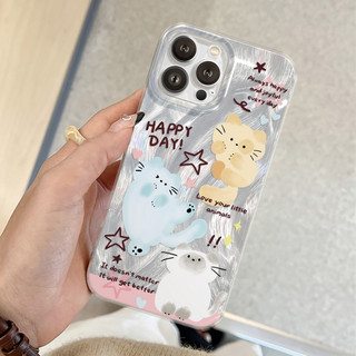 Ốp Lưng iPhone Silicon Happy Cat Ánh Bạc, Chống Sốc, Bảo Vệ Camera - iP X/XS/XR/11/12/13/14/15/16/17/Plus/Air/Pro/Max