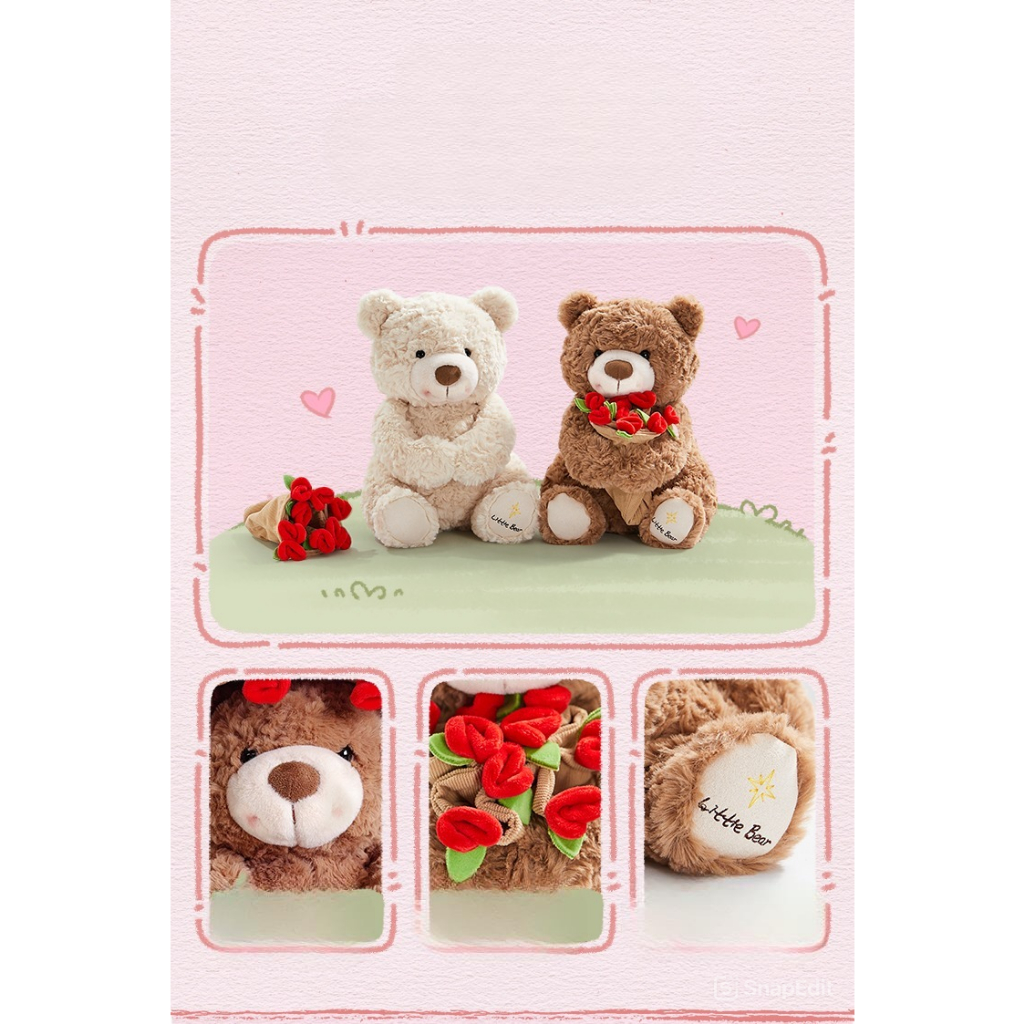 Gấu bông đội mũ ôm bó hoa hồng đáng yêu, Teddy lông xù cao cấp làm quà tặng sinh nhật, valentine cho bạn gái,người yêu