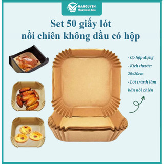 Set 50 giấy lót nồi chiên không dầu có hộp - giấy nến vàng chống dính, dùng lò vi sóng