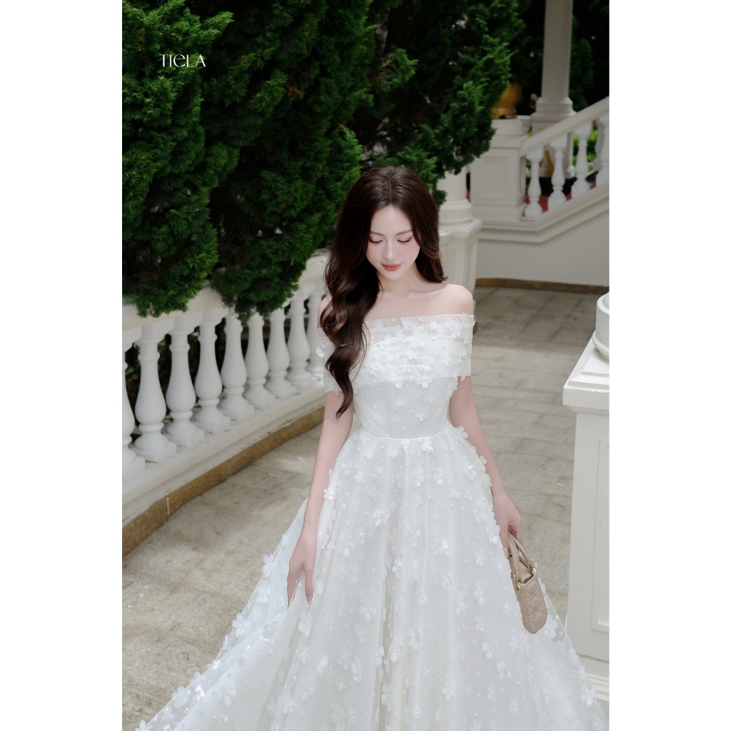 Đầm váy hoa trễ vai trắng-Emily Dress