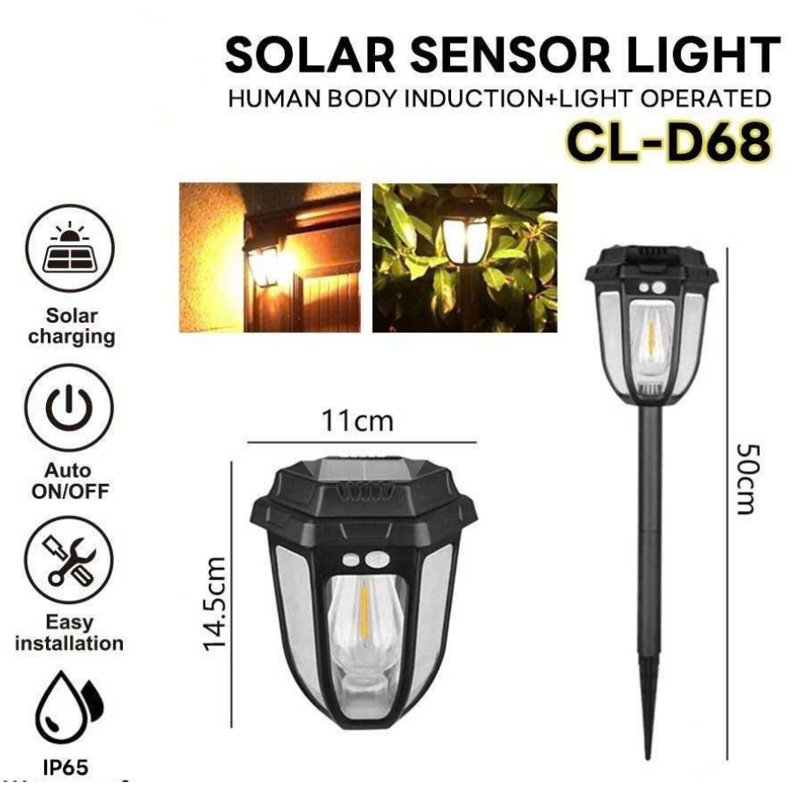 Đèn Cắm Vườn Năng Lượng Mặt Trời 2 Tính Năng Thông Minh Cảm Biến Chuyển Động Người Chống Nước IP65