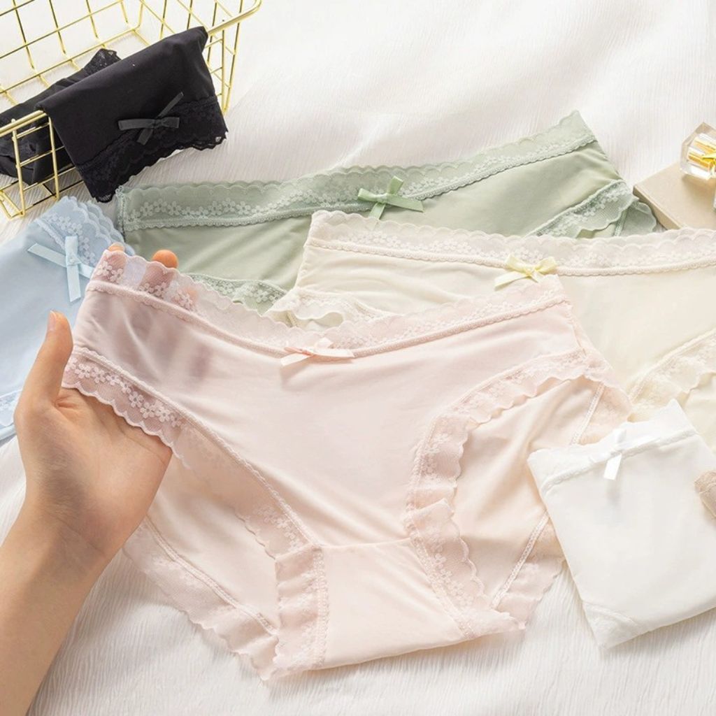 Quần lót nữ lụa băng mềm mịn thoáng mát phối viền ren quyến rũ siêu mỏng nhẹ sexy gợi cảm LANIXA