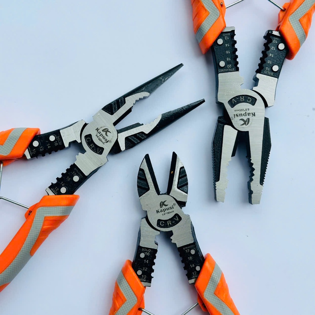 Bộ 3 Kìm Đa Năng Kapusi CR-V – Cắt, Nhọn, Bằng – Có Lò Xo, Tuốt Dây, Tay Cầm Chống Trượt