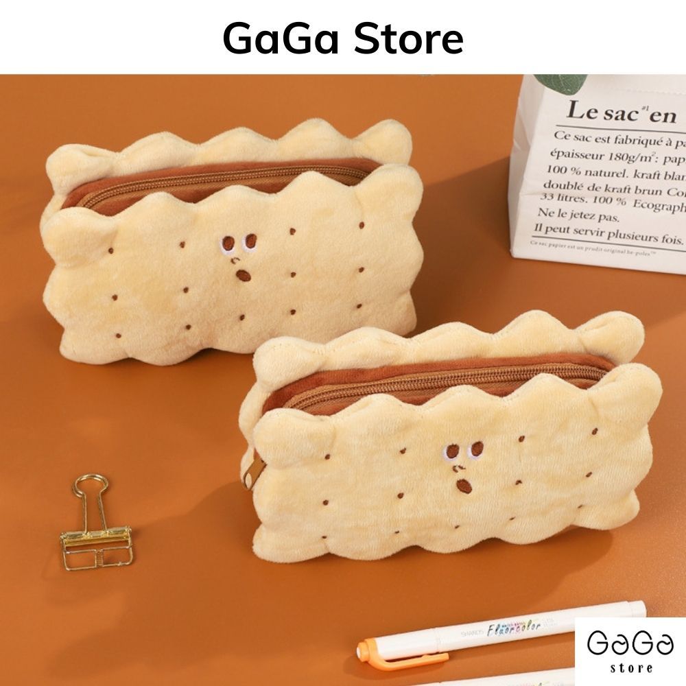 Túi đựng bút hình bánh quy vải bông mềm mại dễ thương cho học sinh dung tích lớn PKV078 gagastore