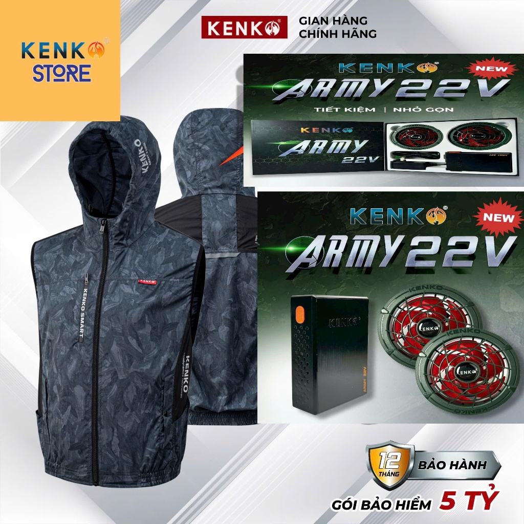 [KENKO STORE] ÁO ĐIỀU HOÀ GILE KENKO Nhật Bản ASAWIND ARMY 22V, Chất mát, thoáng khí thời trang bảo hành 12 tháng!
