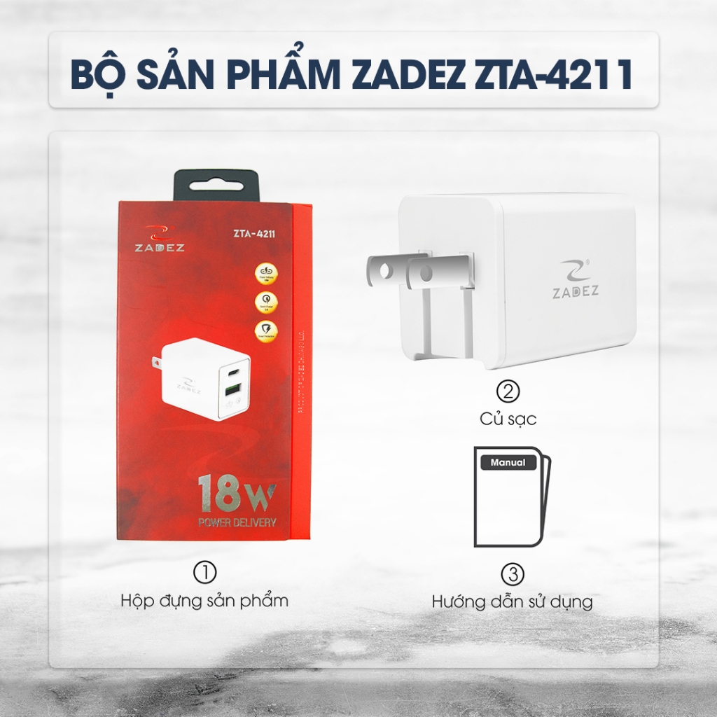 Củ Sạc Nhanh ZADEZ ZTA-4211 - Sạc Nhanh 18W Công Nghệ An Toàn, Chống Quá Tải