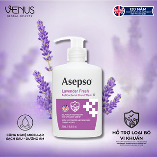 Nước Rửa Tay Kháng Khuẩn ASEPSO Hương Lavender 250ml - Dịu Nhẹ, Giữ Ẩm Không Khô Da
