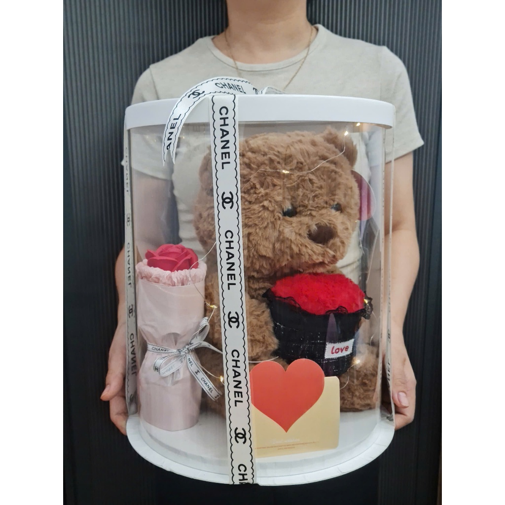 [ CÓ NGĂN ĐỰNG ĐỒ ] Gấu bông teddy ôm bó hoa hồng dễ thương làm quà tặng sinh nhật,valentine cho bạn gái,người yêu