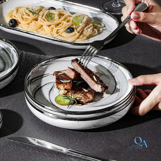 Bộ bát đĩa sứ cao cấp vân đá VIỀN BẠC, bộ bát đĩa sứ vân mây LUXURY TABLEWARE, HOME DECOR, QUÀ TẶNG