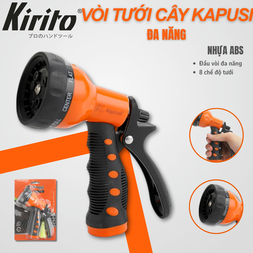 Vòi phun nước tưới cây kapusi, vòi tưới cây đa năng 8 chế độ, vòi xịt tưới cây, rửa xe, rửa sân vườn