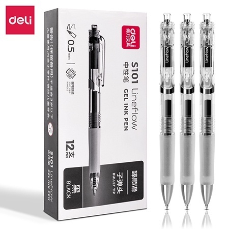 Bút Gel Deli S101 Mực đen 0.5mm Viết sổ, calligraphy, chép kinh Dùng cho học sinh, văn phòng