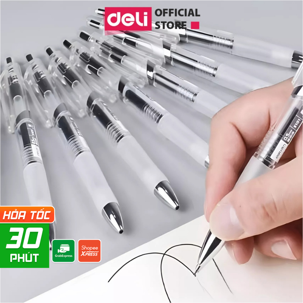 Bút Gel Deli S101 Mực đen 0.5mm Viết sổ, calligraphy, chép kinh Dùng cho học sinh, văn phòng