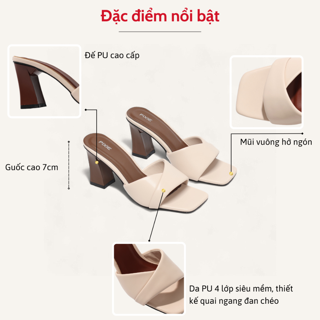 Guốc Cao Gót Nữ 7cm Kiểu Quai Ngang Pixie H090