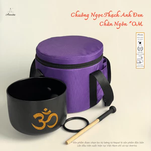 Chuông Ngọc Thạch Anh Đen Chân Ngôn "OM kèm túi đựng - Chuông Pha Lê - Chuông Xoay Thiền Định - Crystal- CXNP51