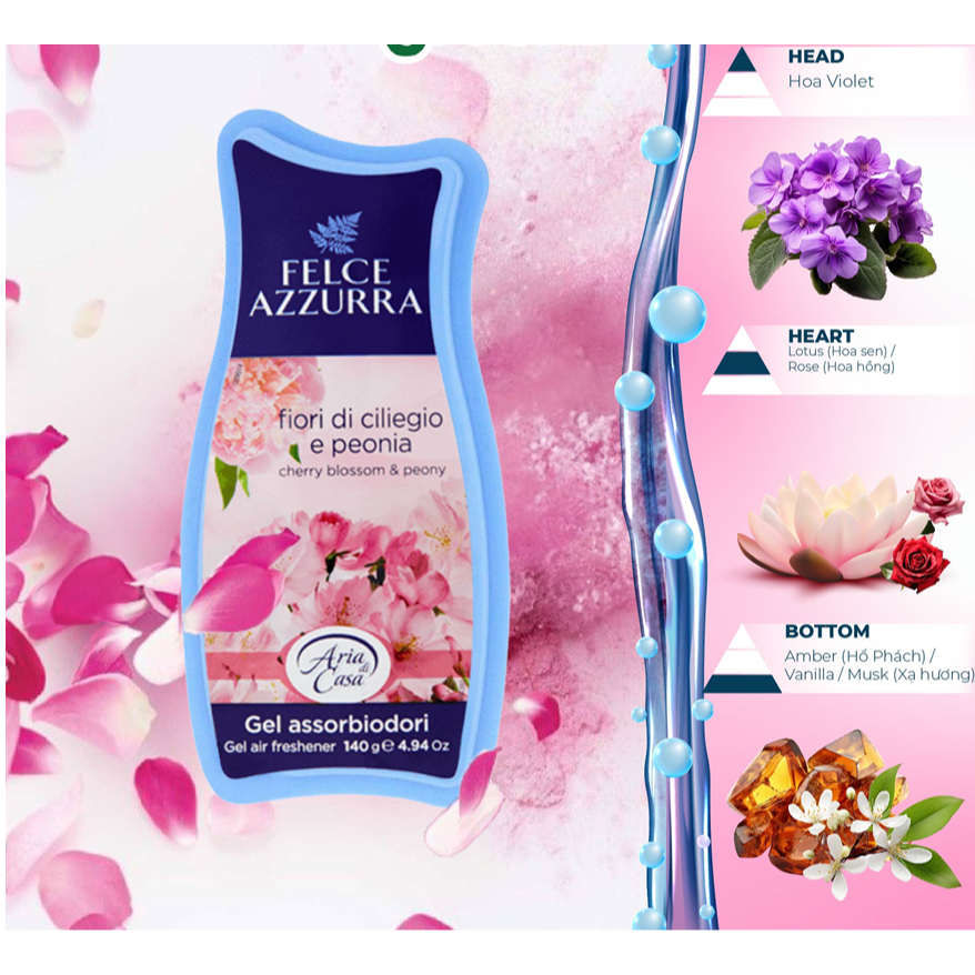 Gel thơm hữu cơ hương nước hoa cao cấp Ý Felce Azzurra - 140g - NK Ý