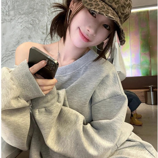 Áo sweater  trễ vai tay dài xám tiêu form rộng  hàn quốc mùa thu Eleclassm  local brand