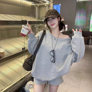 Áo sweater  trễ vai tay dài xám tiêu form rộng  hàn quốc mùa thu Eleclassm  local brand