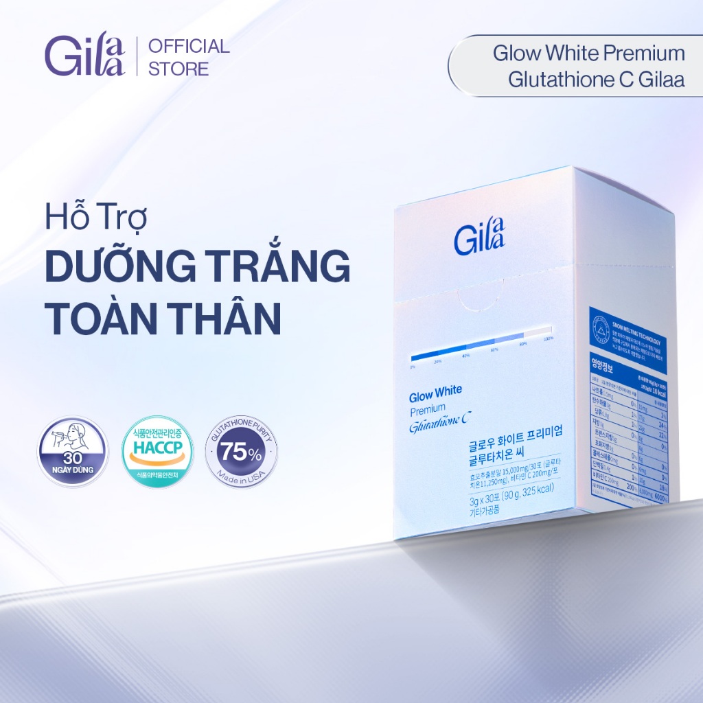 gila glutathione Combo 2 Hộp Thực phẩm bổ sung Gilaa Glow White Premium Glutathione C (3g  x60 gói) - Ngậm Dưới Lưỡi