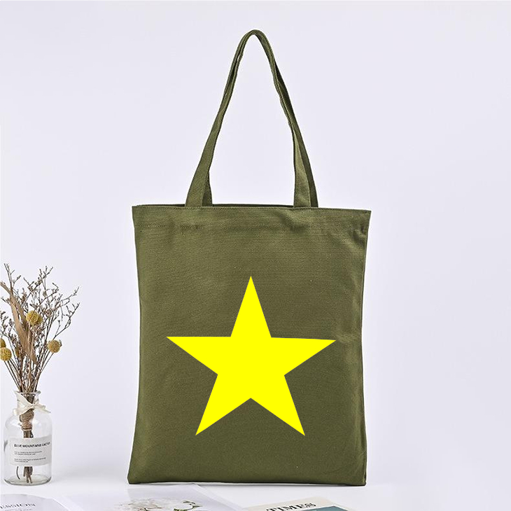 Túi Tote canvas màu đỏ CÓ Khóa Kéo TÔI YÊU VIỆT NAM CỜ ĐỎ SAO VÀNG túi vải đeo vai phong cách thời trang đựng đồ tuid01