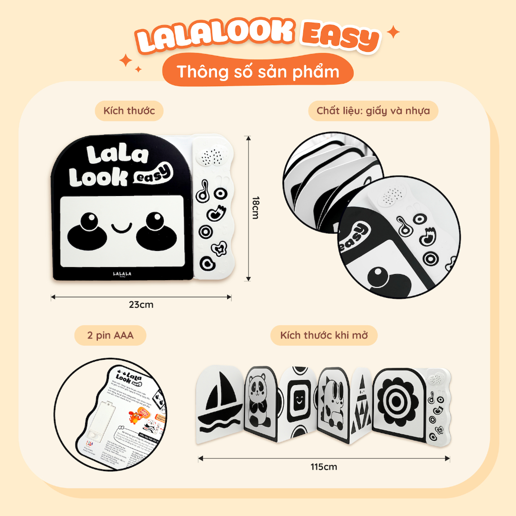 Sách âm thanh Lalalook Easy Lalala baby đồ chơi kích thích thị giác phát triển não bộ cho bé