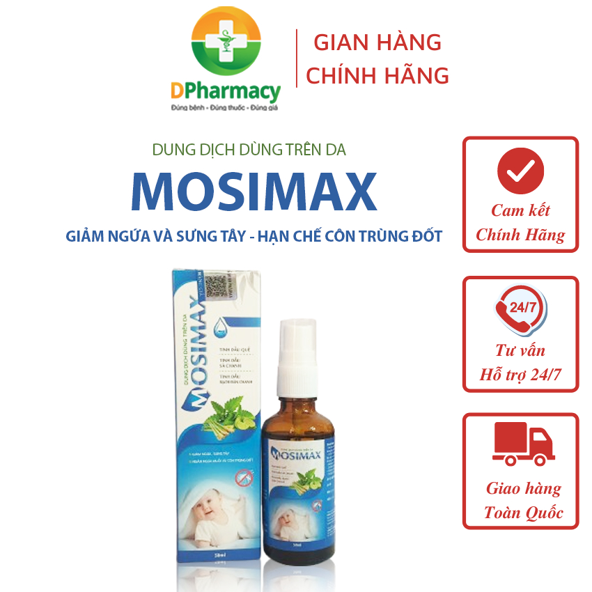 Xịt thảo dược chống muỗi MOSIMAX, giúp dịu da, mát da khi mẩn ngứa, sưng tây, muỗi đốt