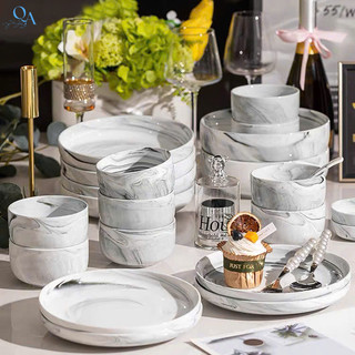 Bán lẻ| Bát đĩa sứ vân đá cao cấp| Bộ bát đĩa sứ 26 món/pcs vân mây| Bộ bát đĩa đẹp LUXURY TABLEWARE