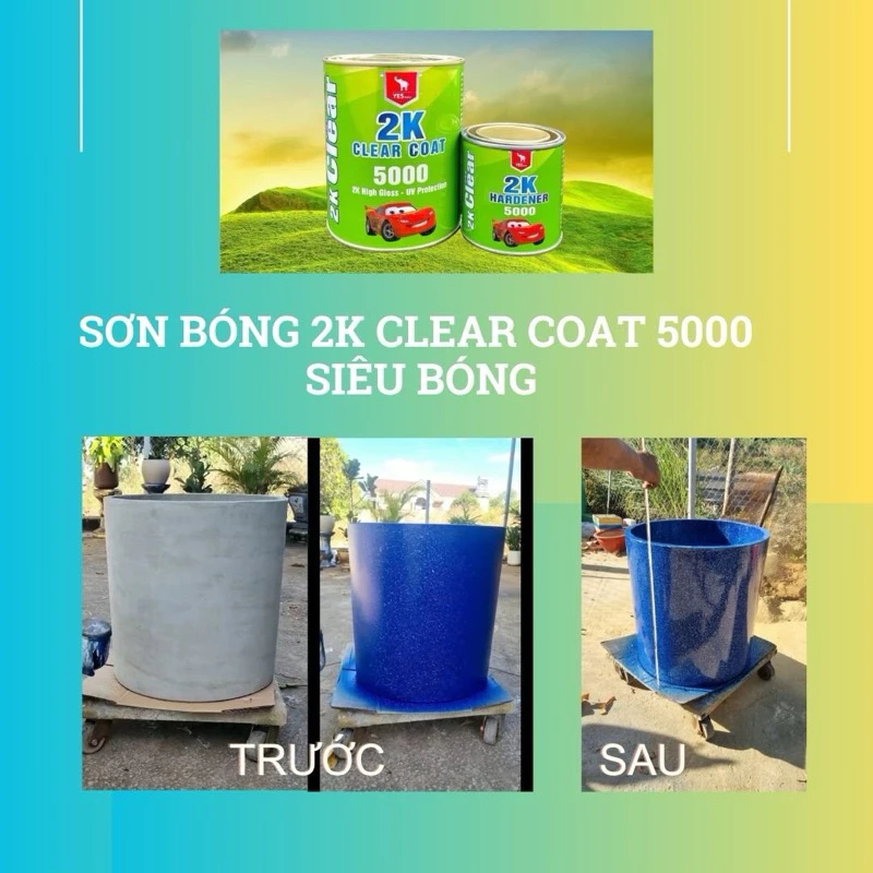 Bộ 1Kg Sơn Phủ Bóng Cao Cấp 2K Clear Coat 500 - Dùng cho chậu, gỗ, xe máy, ô tô - Chống