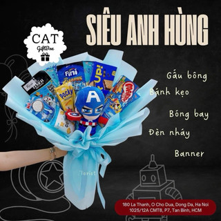 Bó Hoa Bánh Kẹo Siêu Anh Hùng – Batman / Captain America/ Spiderman , quà tặng bánh kẹo, bó hoa bánh kẹo tặng bé trai