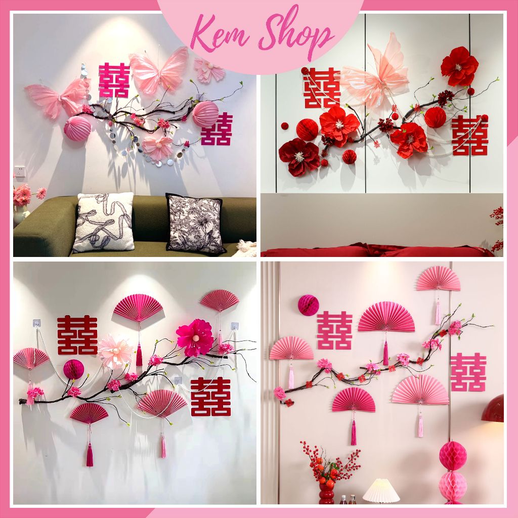 Set trang trí đám cưới mix cành lá phụ kiện - Kem Shop K109