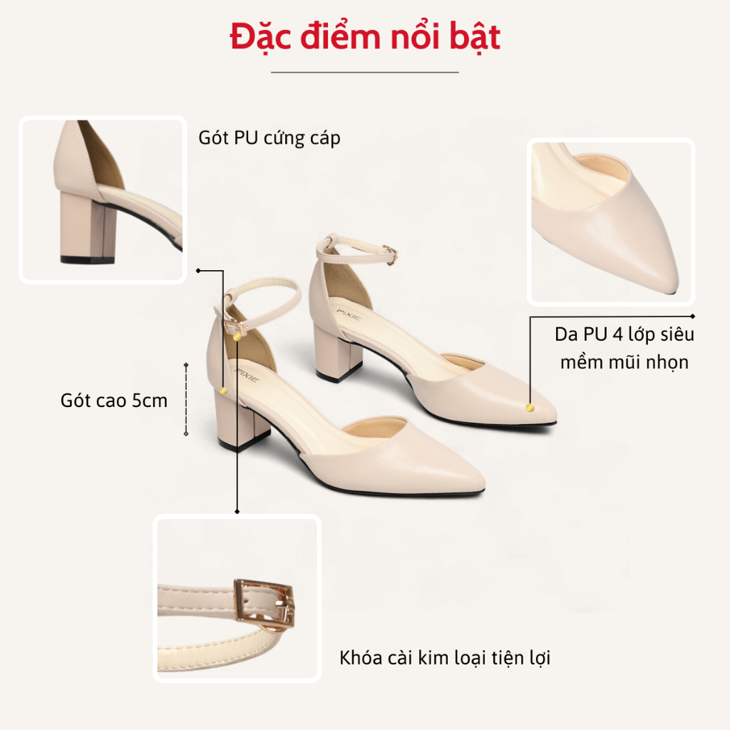 Giày Cao Gót 5cm Bít Mũi Quai Hậu Pixie H349