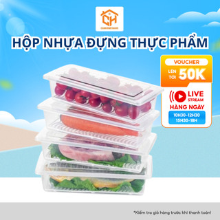 Hộp Nhựa Đựng Thực Phẩm 6586 Trong Suốt Có Nắp Hình Chữ Nhật Có Khay Ráo Đựng Rau Củ Quả Tủ Lạnh Cam Homeware