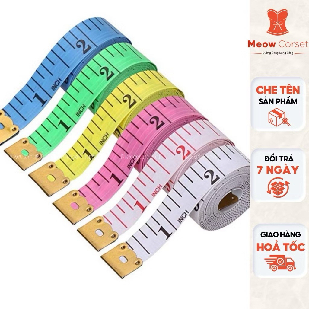 Thước Dây Mềm 1.5M, Thước Đo Vòng Eo, Chiều Cao, May Đồ Tiện Lợi Nhiều Màu, Có Đầu Sắt