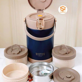 Hộp đựng cơm giữ nhiệt inox 2-3-4 ngăn có quai xách, hộp đựng cơm giữ nhiệt 24h cho nhân viên văn phòng Cam Homeware