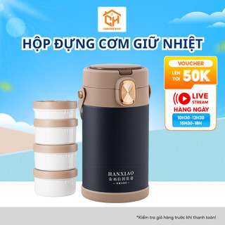 Hộp đựng cơm giữ nhiệt inox 2-3-4 ngăn có quai xách, hộp đựng cơm giữ nhiệt 24h cho nhân viên văn phòng Cam Homeware