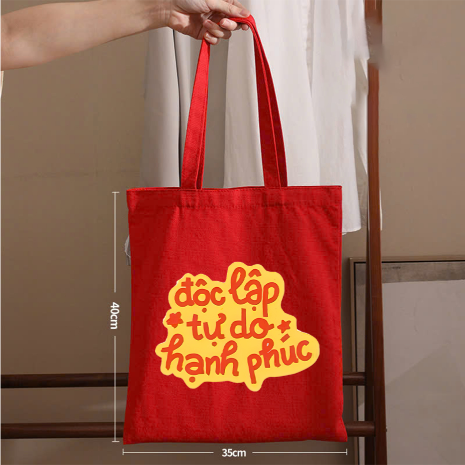 Túi Tote túi vải canvas bộ sưu tập Tôi Yêu Việt Nam có khóa dùng đi chơi đi học thời trang hàn quốc cao cấp 35x40cm