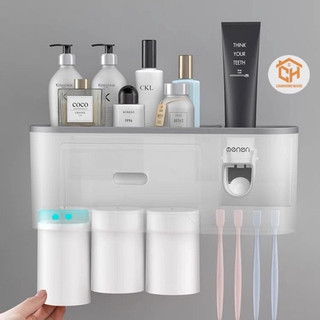 Bộ Nhả Kem Đánh Răng Tự Động, Kệ Để Đồ Phòng Tắm Cao Cấp Oenon Cam Homeware