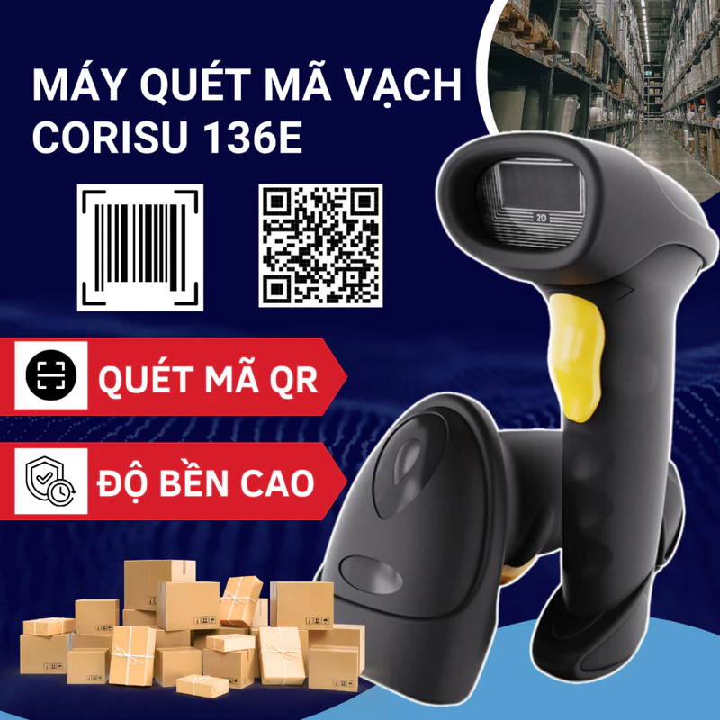 Máy quét mã vạch không dây Corisu 136E cầm tay quét mã 1D, 2D, QR siêu nhạy độ bền cao dễ dàng sử dụng — ảnh 1