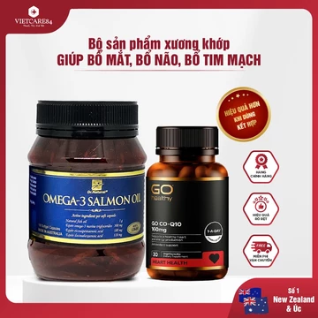 Bộ sản phẩm: Viên uống omega 3 dầu cá hồi OMEGA 3 SALMON OIL (180 viên) và viên uống bổ tim GO CO Q10 160mg (30&60 viên)