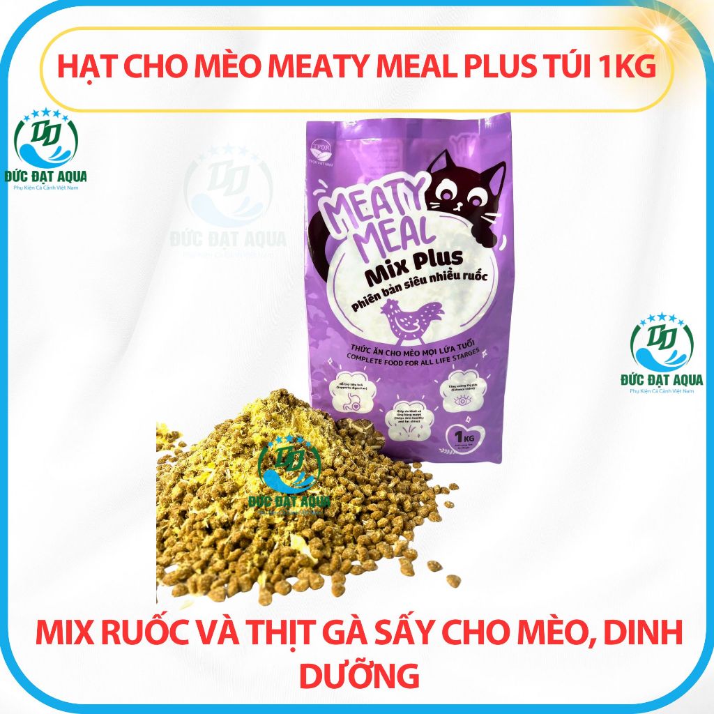 Hạt cho mèo MEATY MEAL PLUS Túi 1KG mix ruốc và thịt gà sấy cho mèo, dinh dưỡng tốt cao cấp