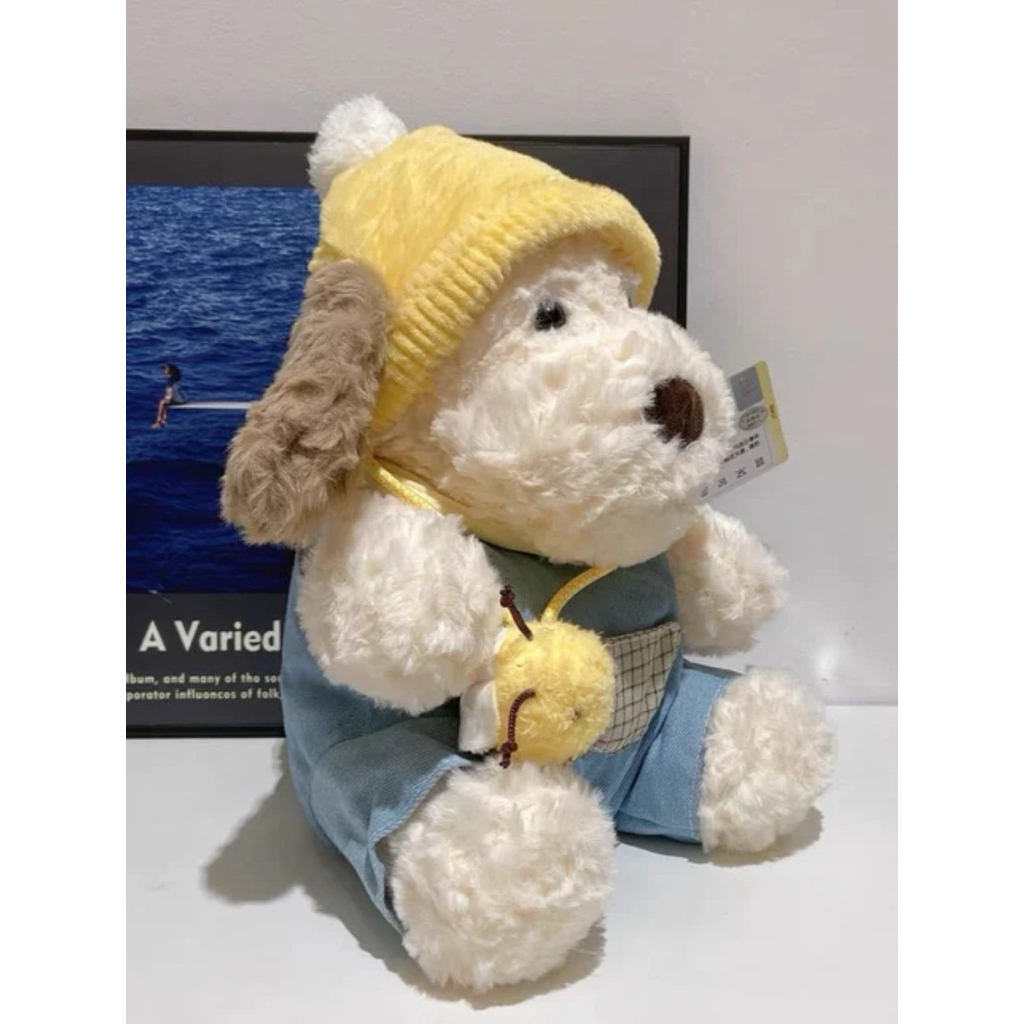 Gấu Thú Bông Puppy Cún Chó Đi Học Nón Vàng Bận Yếm Đeo Vòng Cổ Con Ong Quà Tặng Độc Đáo Lông Xù Siêu Mềm Mịn Dễ Thương