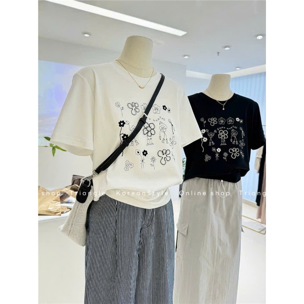 TRIANGLE - Flower T-shirt (Cân nhắc kỹ, return is not welcomed)- Áo phông hoa Hàn Quốc phong cách thanh lịch