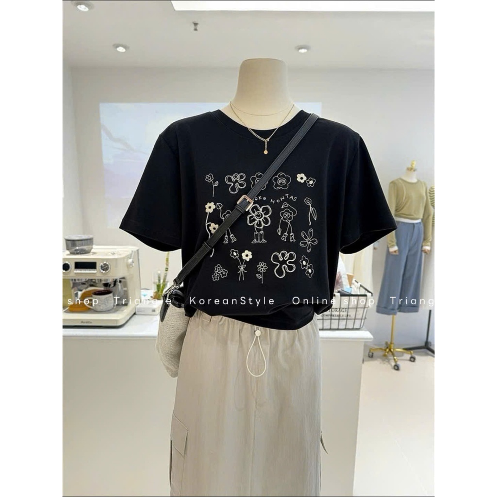 TRIANGLE - Flower T-shirt (Cân nhắc kỹ, return is not welcomed)- Áo phông hoa Hàn Quốc phong cách thanh lịch