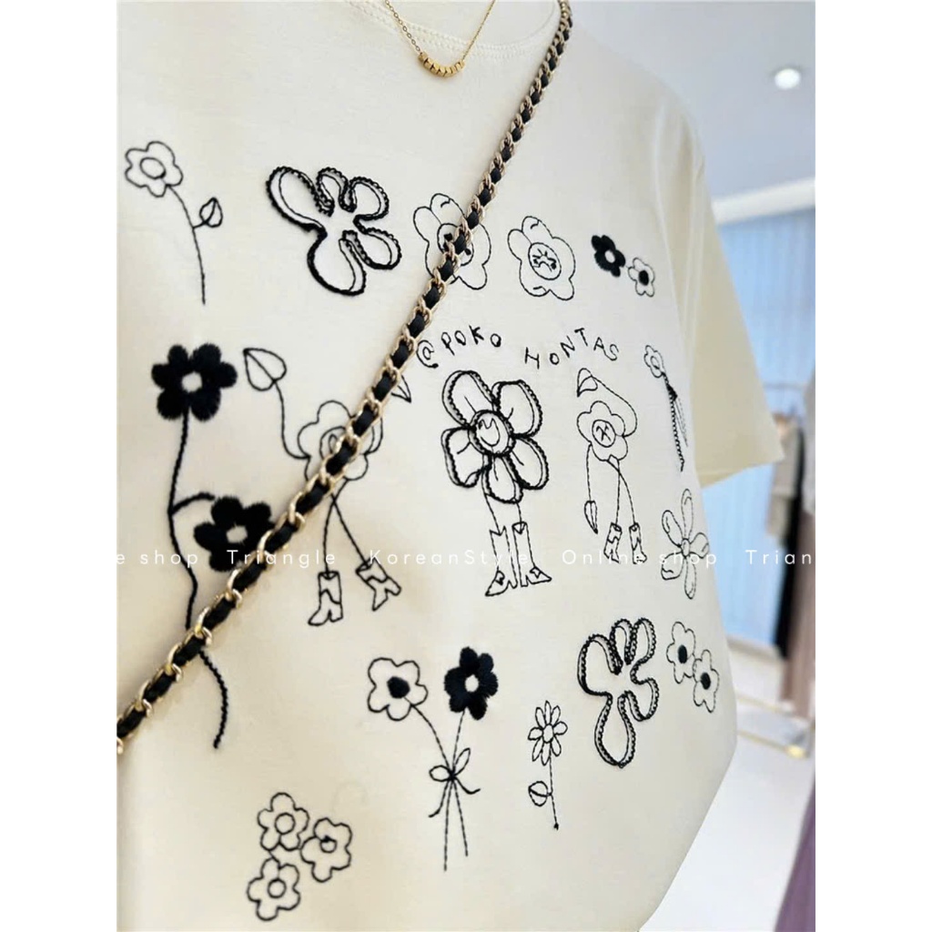 TRIANGLE - Flower T-shirt (Cân nhắc kỹ, return is not welcomed)- Áo phông hoa Hàn Quốc phong cách thanh lịch