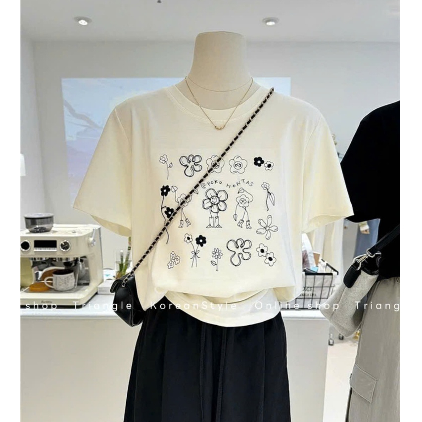 TRIANGLE - Flower T-shirt (Cân nhắc kỹ, return is not welcomed)- Áo phông hoa Hàn Quốc phong cách thanh lịch
