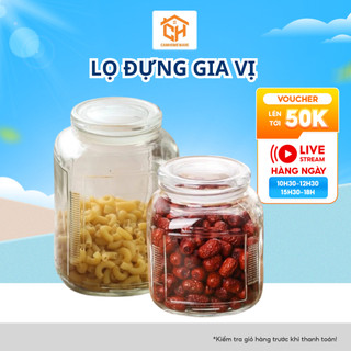 Lọ Đựng Gia Vị Thuỷ Tinh Vuông Có Gioang Kín Chống Ẩm Cam Homeware