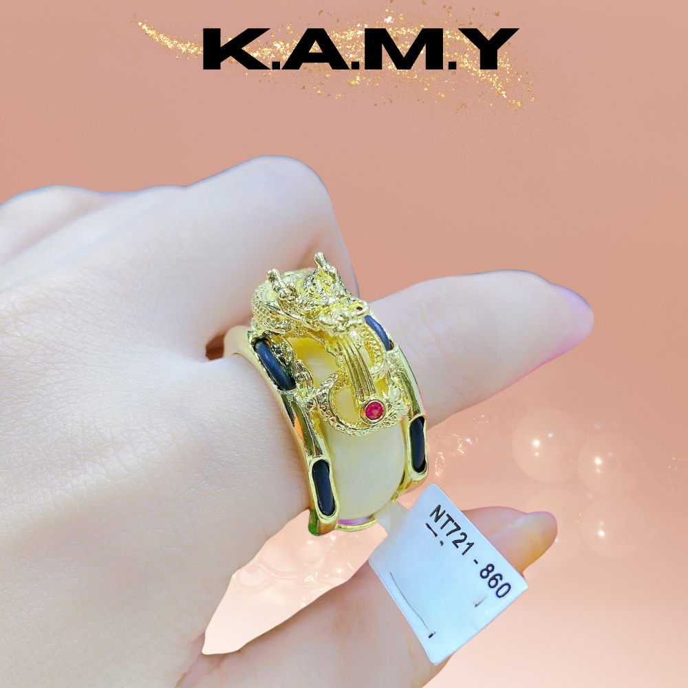Nhẫn Nam Lông Đuôi Voi May Mắn - Đá Rồng Vàng Sang Trọng Dễ Phối Đồ - Trang sức KAMY