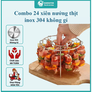 Xiên thịt nướng cho nồi chiên không dầu combo 24 xiên inox 304 không gỉ an toàn bbq