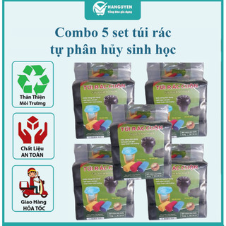 Combo 5 set 3 cuộn Túi Rác Tự Phân Hủy sinh học tiện dụng, tiết kiệm Kích Thước Lớn 55*65 cm