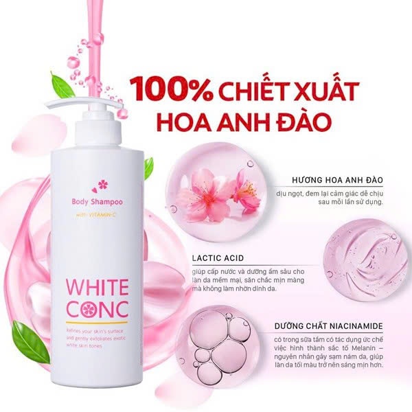 Sữa Tắm Giúp Cấp Ẩm Và Dưỡng Trắng Da White Conc Body Shampoo Cii Sakura (600mL)