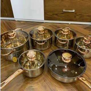 Bộ Nồi 6 Món Vung Kính ENGELBERG 8013 Công Nghệ Đức Cao Cấp Sang Trọng Cam Homeware